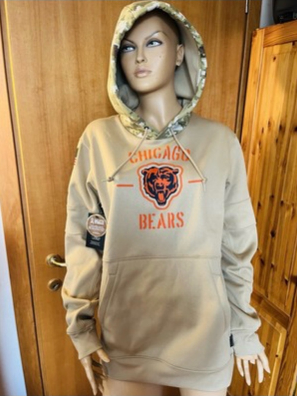 Chicago Bears Woman’s Tan with camo Hooded Sweatshirt Special edition